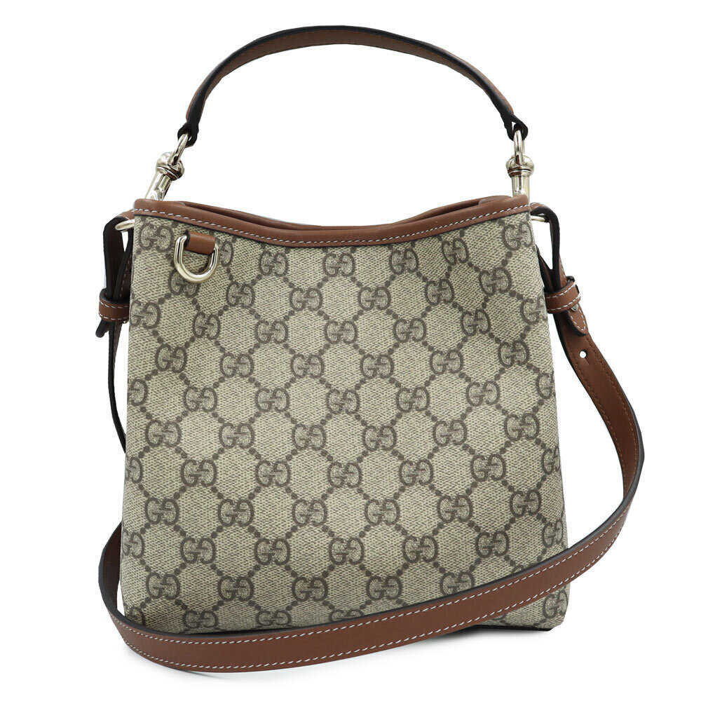GUCCI GG Emblem Bucket Supreme Ebony Brown Beige Shoulder Handbag Crossbody
